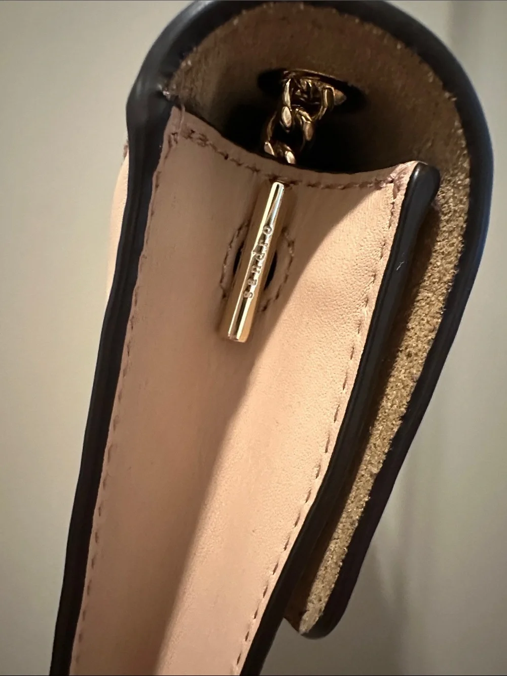 Sandro Lou Calf Leather Crossbody Bag in Burgundy and Cream with Chain Strap